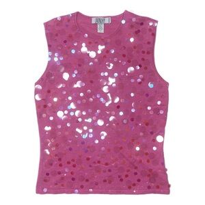 (SOLD) Vintage bedazzled clear gems pink top